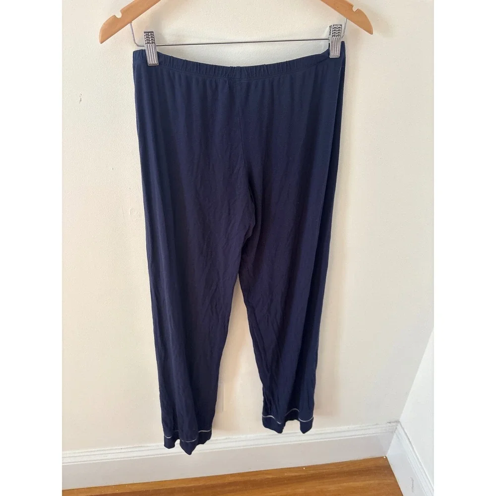 Eberjey Gisele Pajama Pants Navy Blue Modal Jersey Contrast Piping Womens Small